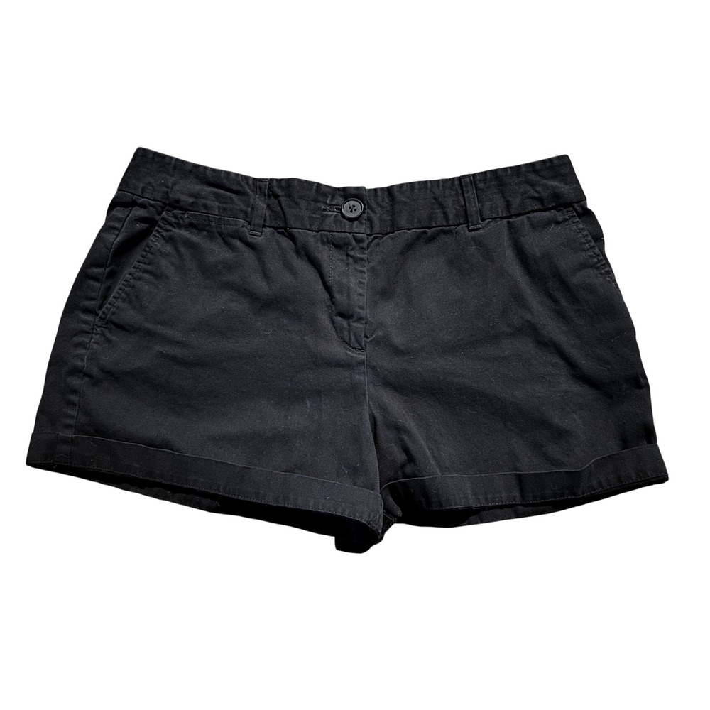 Ann Taylor LOFT Womens Black Cuffed Chino Shorts Classic Preppy Clean Girl 10